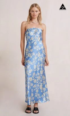 Bec&Bridge BLOSSOM STRAPLESS MAXI DRESS - BLUE PRINT NEW
