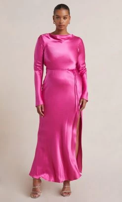 Bec&Bridge NEW MOON DANCE LONG SLEEVE MAXI DRESS - DEEP PINK