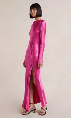 Bec&Bridge NEW MOON DANCE LONG SLEEVE MAXI DRESS - DEEP PINK