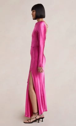 Bec&Bridge NEW MOON DANCE LONG SLEEVE MAXI DRESS - DEEP PINK