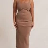 Bec&Bridge KARINA TUCK MIDI DRESS - MILK CHOCOLATE NEW