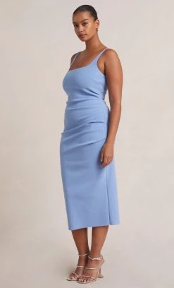 Bec&Bridge KARINA TUCK MIDI DRESS - MALIBU BLUE NEW