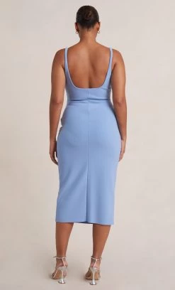 Bec&Bridge KARINA TUCK MIDI DRESS - MALIBU BLUE NEW