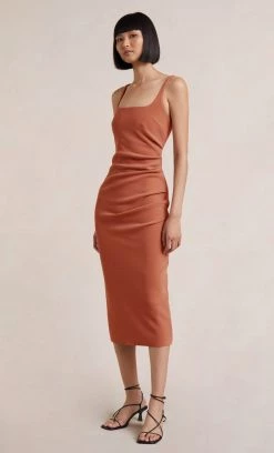 Bec&Bridge NEW KARINA TUCK MIDI DRESS - TERRACOTTA