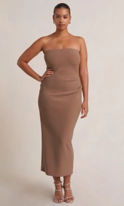 Bec&Bridge KARINA STRAPLESS MIDI DRESS - MILK CHOCOLATE