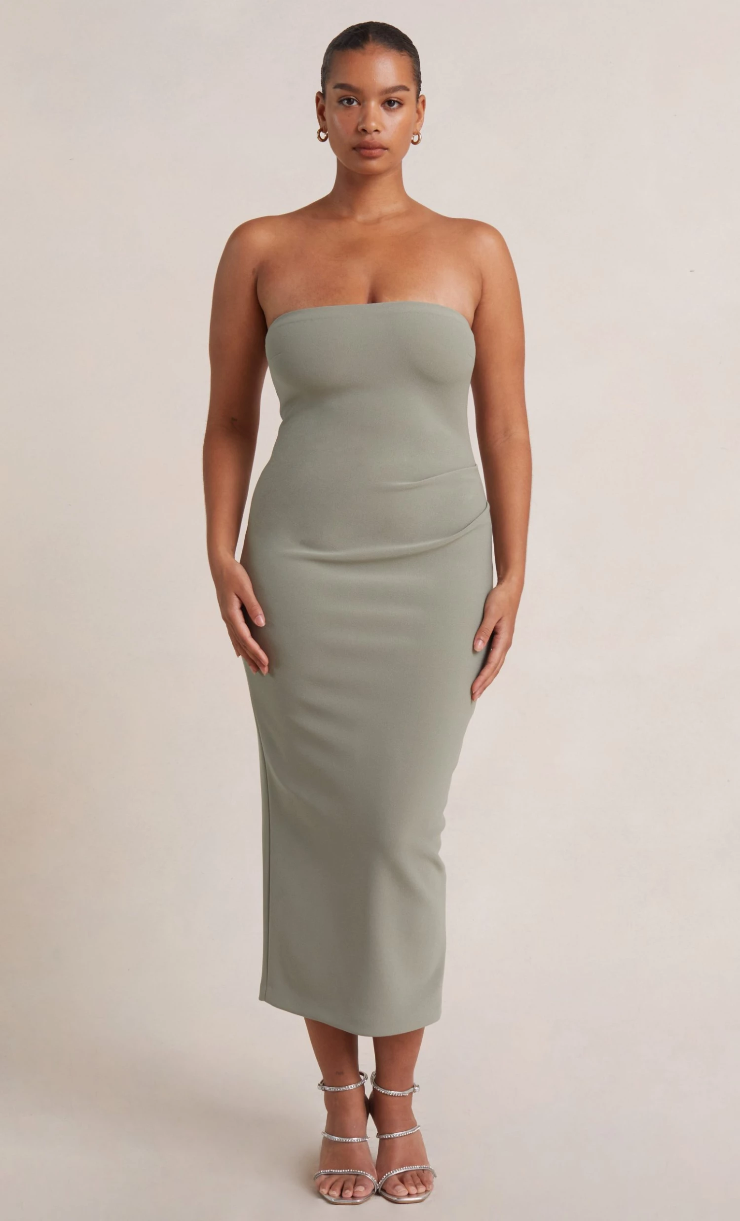 Bec&Bridge BE MINE STRAPLESS MIDI DRESS - SAGE 1 Bec&Bridge BE MINE STRAPLESS MIDI DRESS - SAGE