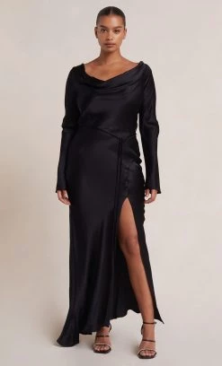 Bec&Bridge MOON DANCE LONG SLEEVE COWL DRESS - BLACK