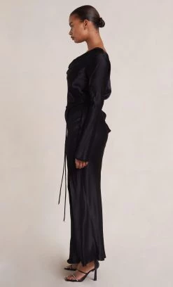 Bec&Bridge MOON DANCE LONG SLEEVE COWL DRESS - BLACK