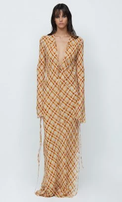 Bec&Bridge AAFW RUNWAY EDIT SUNFLOWER CHECK LONG SLEEVE MAXI DRESS - SUNFLOWER CHECK