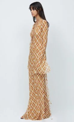 Bec&Bridge AAFW RUNWAY EDIT SUNFLOWER CHECK LONG SLEEVE MAXI DRESS - SUNFLOWER CHECK