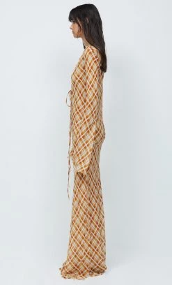 Bec&Bridge AAFW RUNWAY EDIT SUNFLOWER CHECK LONG SLEEVE MAXI DRESS - SUNFLOWER CHECK