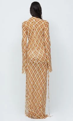 Bec&Bridge AAFW RUNWAY EDIT SUNFLOWER CHECK LONG SLEEVE MAXI DRESS - SUNFLOWER CHECK