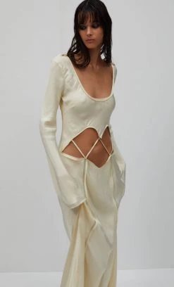 Bec&Bridge NAOMI LONG SLEEVE MAXI DRESS - ECRU