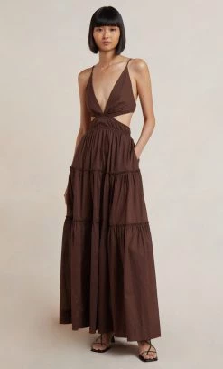 Bec&Bridge CARLA V MAXI DRESS - CHOCOLATE