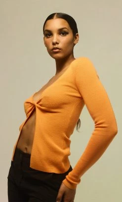 Bec&Bridge ANA KNIT LONG SLEEVE TWIST TOP - ORANGE