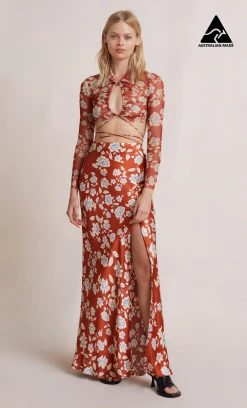 Bec&Bridge NEW BLOSSOM LONG SLEEVE TOP - RUST PRINT