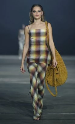 Bec&Bridge OMBRE CHECK BODICE - BURGANDY CHECK AAFW RUNWAY EDIT