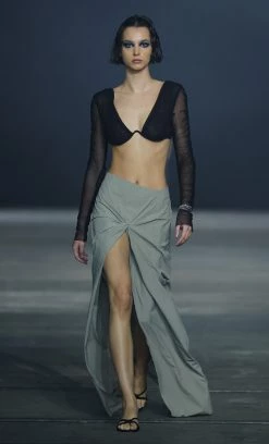 Bec&Bridge EVANGELINE LONG SLEEVE CROPPED TOP - BLACK