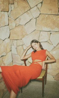 Bec&Bridge EFFIE KNIT CUT OUT MAXI DRESS - CHERRY