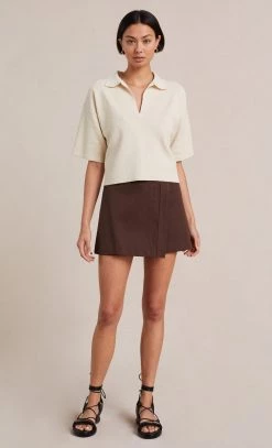 Bec&Bridge OASIS KNIT POLO TOP - OATMEAL Tops