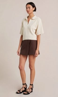 Bec&Bridge OASIS KNIT POLO TOP - OATMEAL Tops