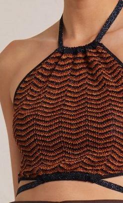 Bec&Bridge Tops ZIGGY KNIT HALTER TOP - LUREX STRIPE