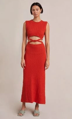 Bec&Bridge EFFIE KNIT CUT OUT MAXI DRESS - CHERRY