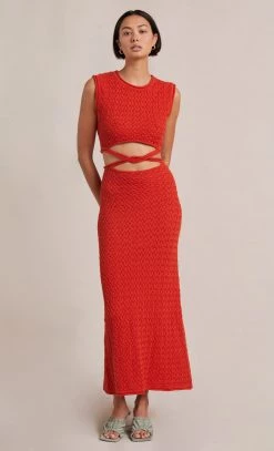 Bec&Bridge EFFIE KNIT CUT OUT MAXI DRESS - CHERRY