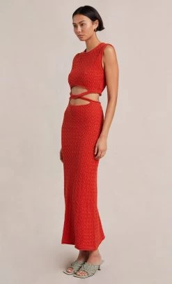 Bec&Bridge EFFIE KNIT CUT OUT MAXI DRESS - CHERRY