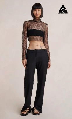 Bec&Bridge LACE RACER LONG SLEEVE TOP - BLACK