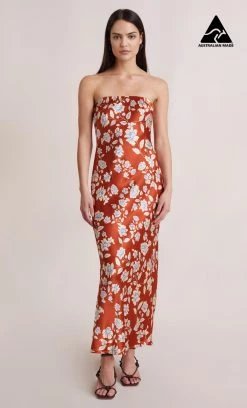 Bec&Bridge BLOSSOM STRAPLESS MAXI DRESS - RUST PRINT