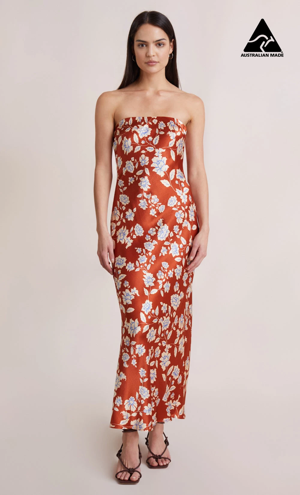 Bec&Bridge BLOSSOM STRAPLESS MAXI DRESS - RUST PRINT 1 Bec&Bridge BLOSSOM STRAPLESS MAXI DRESS - RUST PRINT