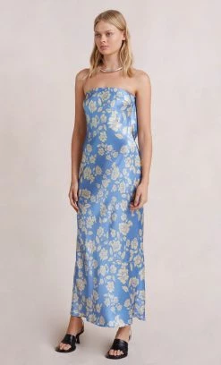 Bec&Bridge BLOSSOM STRAPLESS MAXI DRESS - BLUE PRINT NEW