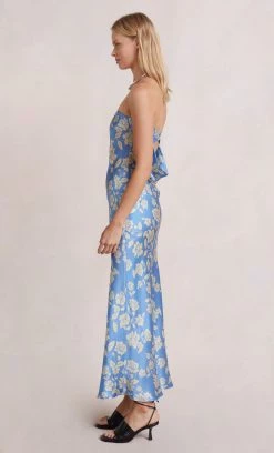 Bec&Bridge BLOSSOM STRAPLESS MAXI DRESS - BLUE PRINT NEW