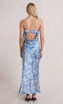 Bec&Bridge BLOSSOM STRAPLESS MAXI DRESS - BLUE PRINT NEW