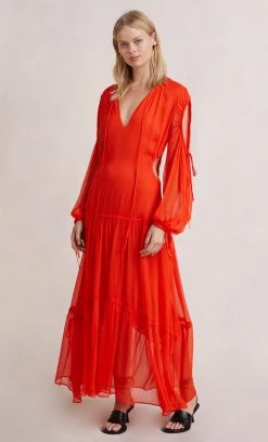 Bec&Bridge CHARLOTTE LONG SLEEVE MAXI DRESS - FLAME