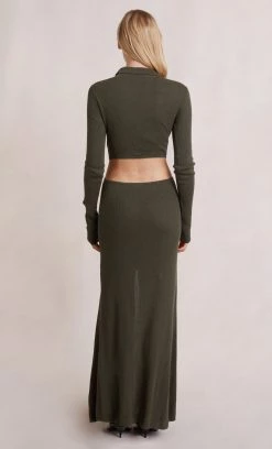 Bec&Bridge MILA KNIT LONG SLEEVE MAXI DRESS - ARMY Dresses