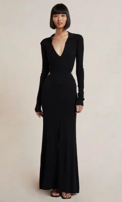Bec&Bridge MILA KNIT LONG SLEEVE MAXI DRESS - BLACK Dresses