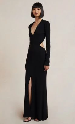 Bec&Bridge MILA KNIT LONG SLEEVE MAXI DRESS - BLACK Dresses
