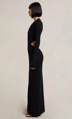 Bec&Bridge MILA KNIT LONG SLEEVE MAXI DRESS - BLACK Dresses