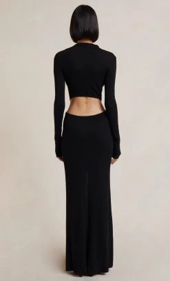 Bec&Bridge MILA KNIT LONG SLEEVE MAXI DRESS - BLACK Dresses