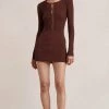 Bec&Bridge SAPPHIRA KNIT LONG SLEEVE MINI DRESS - CHOC