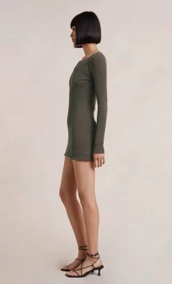 Bec&Bridge NEW SAPPHIRA KNIT LONG SLEEVE MINI DRESS - KHAKI 6 Bec&Bridge NEW SAPPHIRA KNIT LONG SLEEVE MINI DRESS - KHAKI