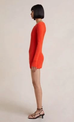 Bec&Bridge SAPPHIRA KNIT LONG SLEEVE MINI DRESS - RED NEW
