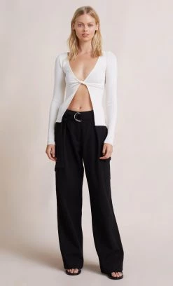 Bec&Bridge ANA KNIT LONG SLEEVE TWIST TOP - IVORY