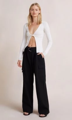 Bec&Bridge ANA KNIT LONG SLEEVE TWIST TOP - IVORY