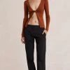 Bec&Bridge NEW ANA KNIT LONG SLEEVE TWIST TOP - RUST
