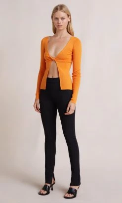 Bec&Bridge ANA KNIT LONG SLEEVE TWIST TOP - ORANGE