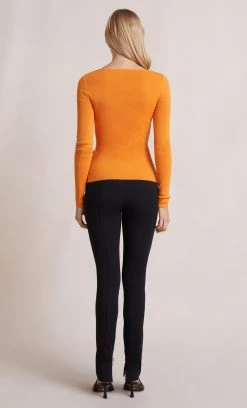 Bec&Bridge ANA KNIT LONG SLEEVE TWIST TOP - ORANGE