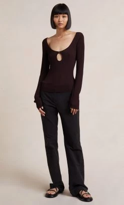 Bec&Bridge Tops ALLY KNIT LONG SLEEVE TOP - CHOCOLATE